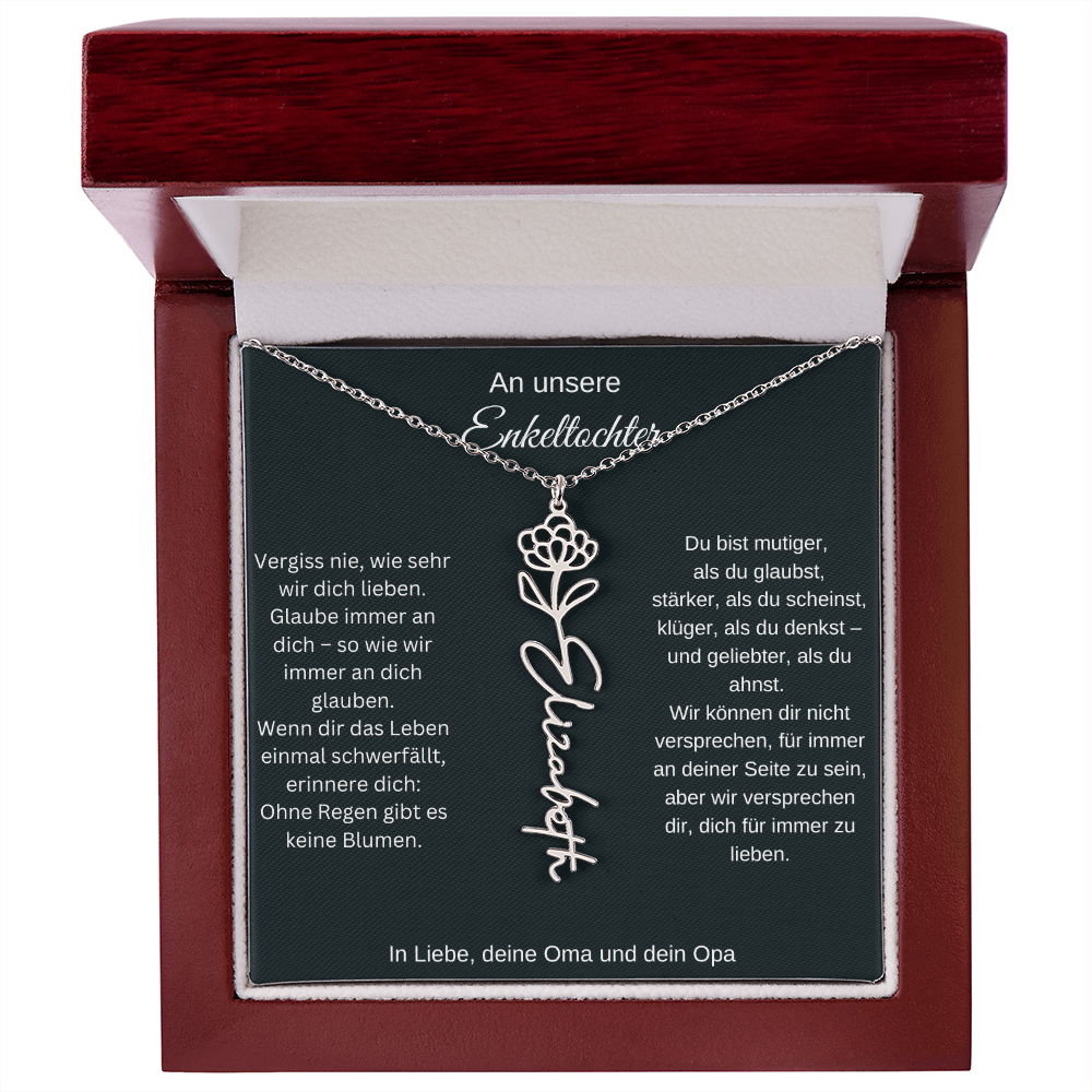 Geburtsblume Namenskette Enkeltochter Silber Gold personalisierte Gravur Kette Geschenk