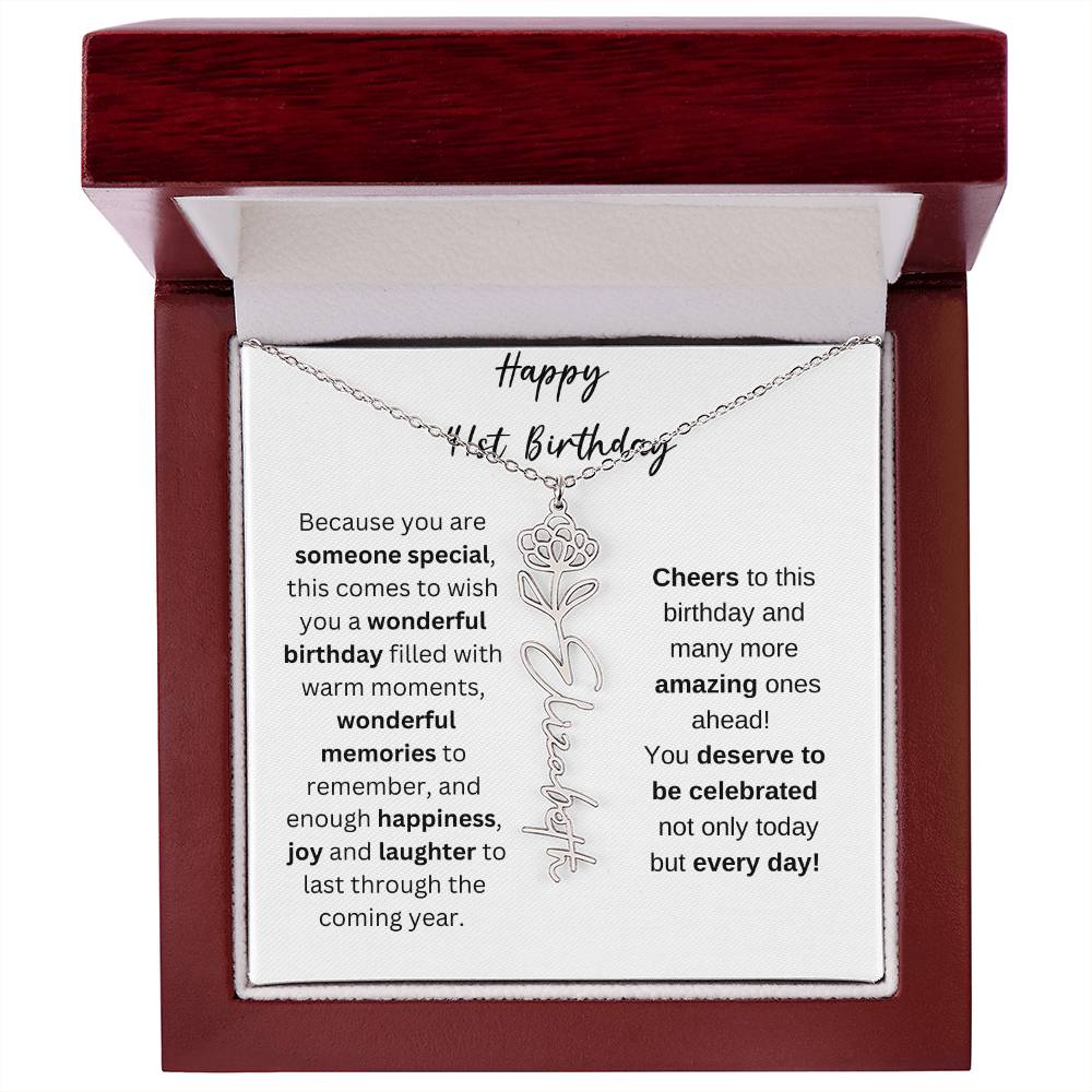 Happy 41st Birthday - Flower Name Necklace