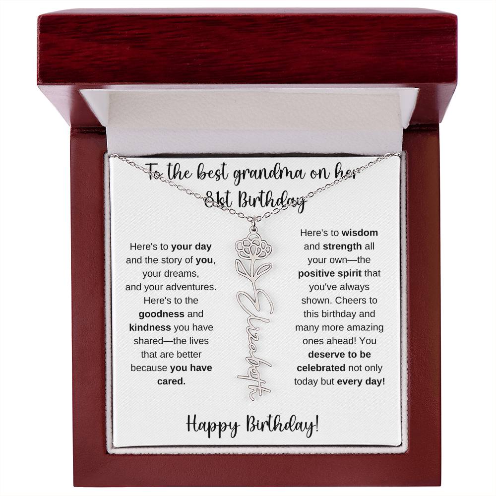 To The Best Grandma - Happy 81st Birthday | Flower Name Necklace