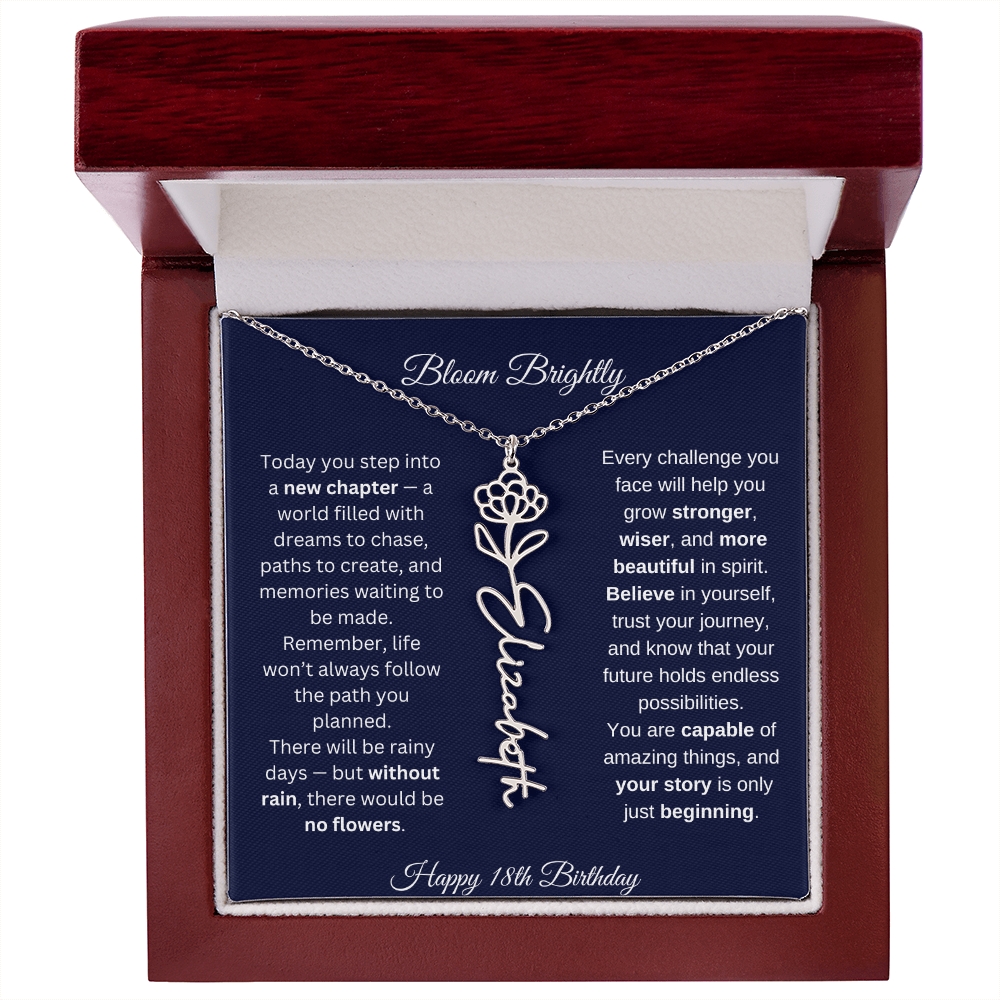 Bloom Brightly - Happy 18th Birthday - Flower Name Necklace