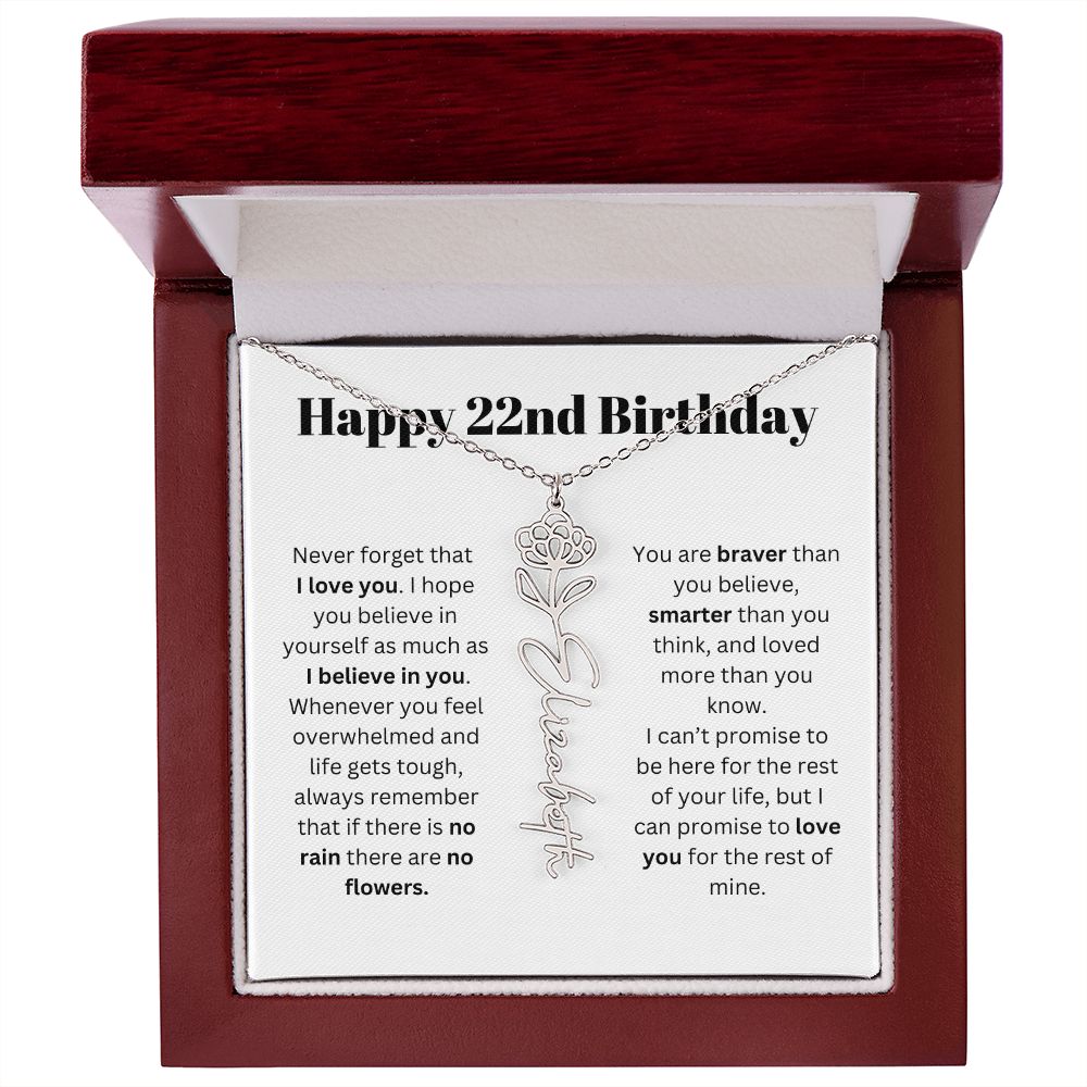 22nd Personalized Birthday Gift for Her - Flower Name Necklace
