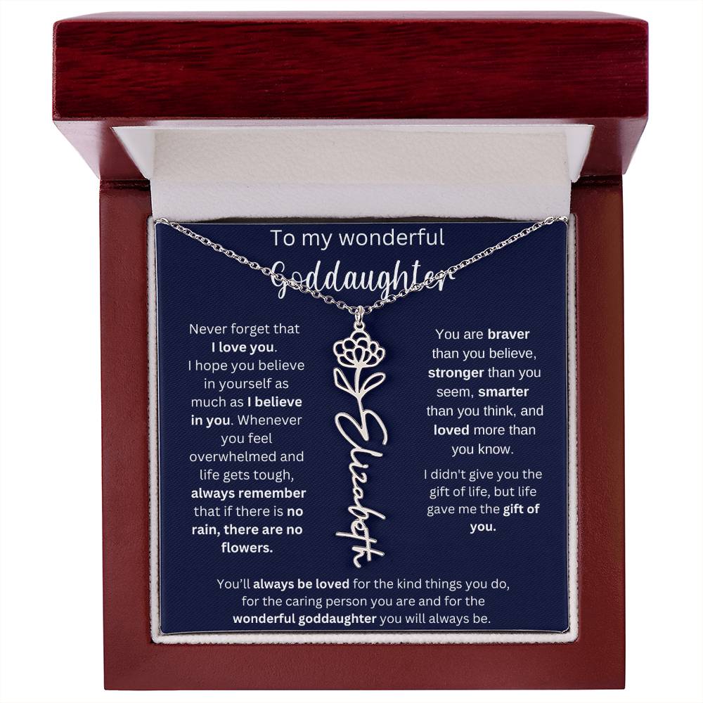 To My Wonderful Goddaughter | You'll Always Be Loved | Flower Name Necklace
