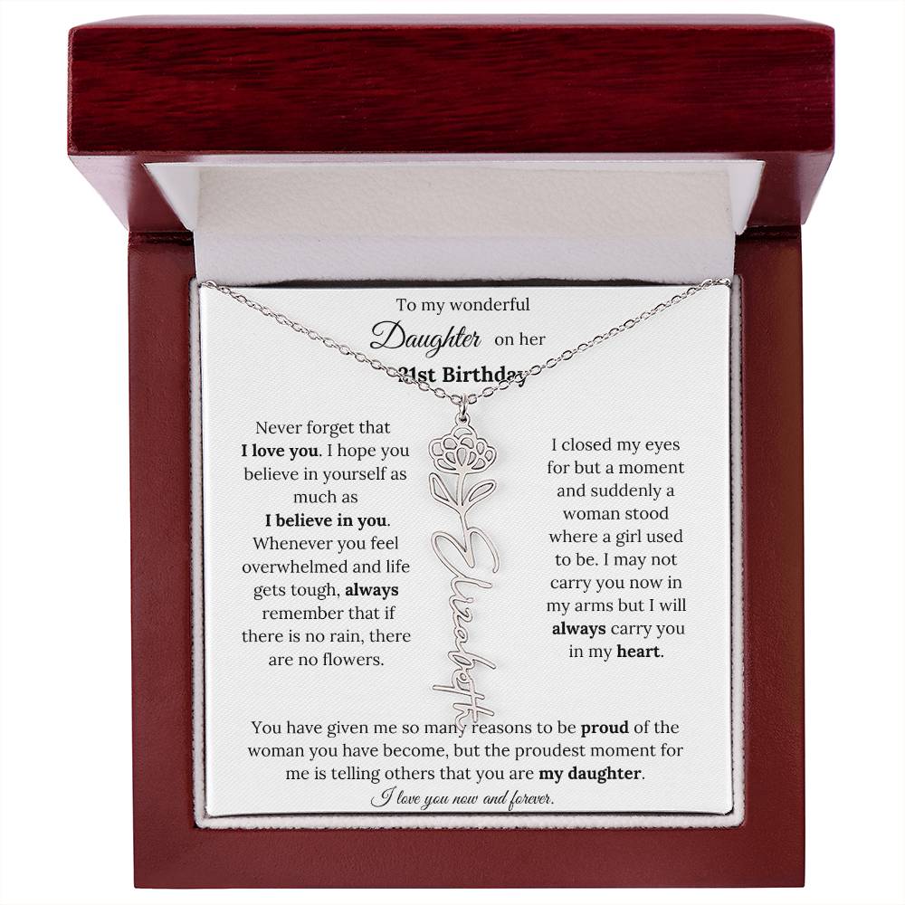 Custom Birth Flower Name Necklace To My Daughter On Her 21st Birthday