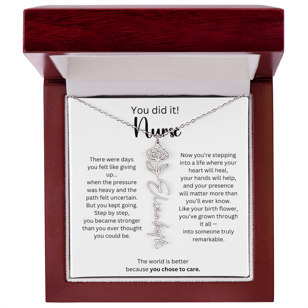 Meaningful Nurse Graduation Gift - Birth Flower Name Necklace