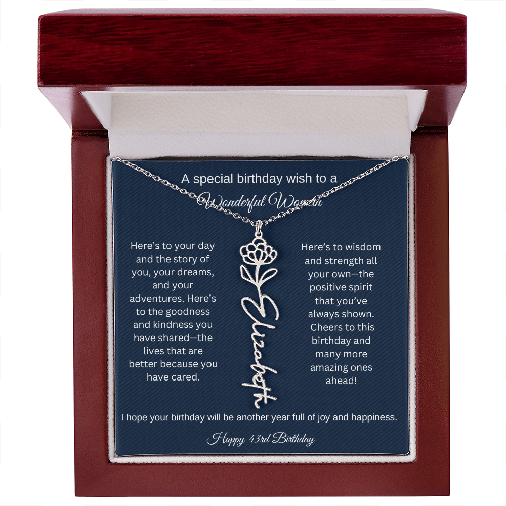43rd Birthday Gift Idea - Flower Name Necklace