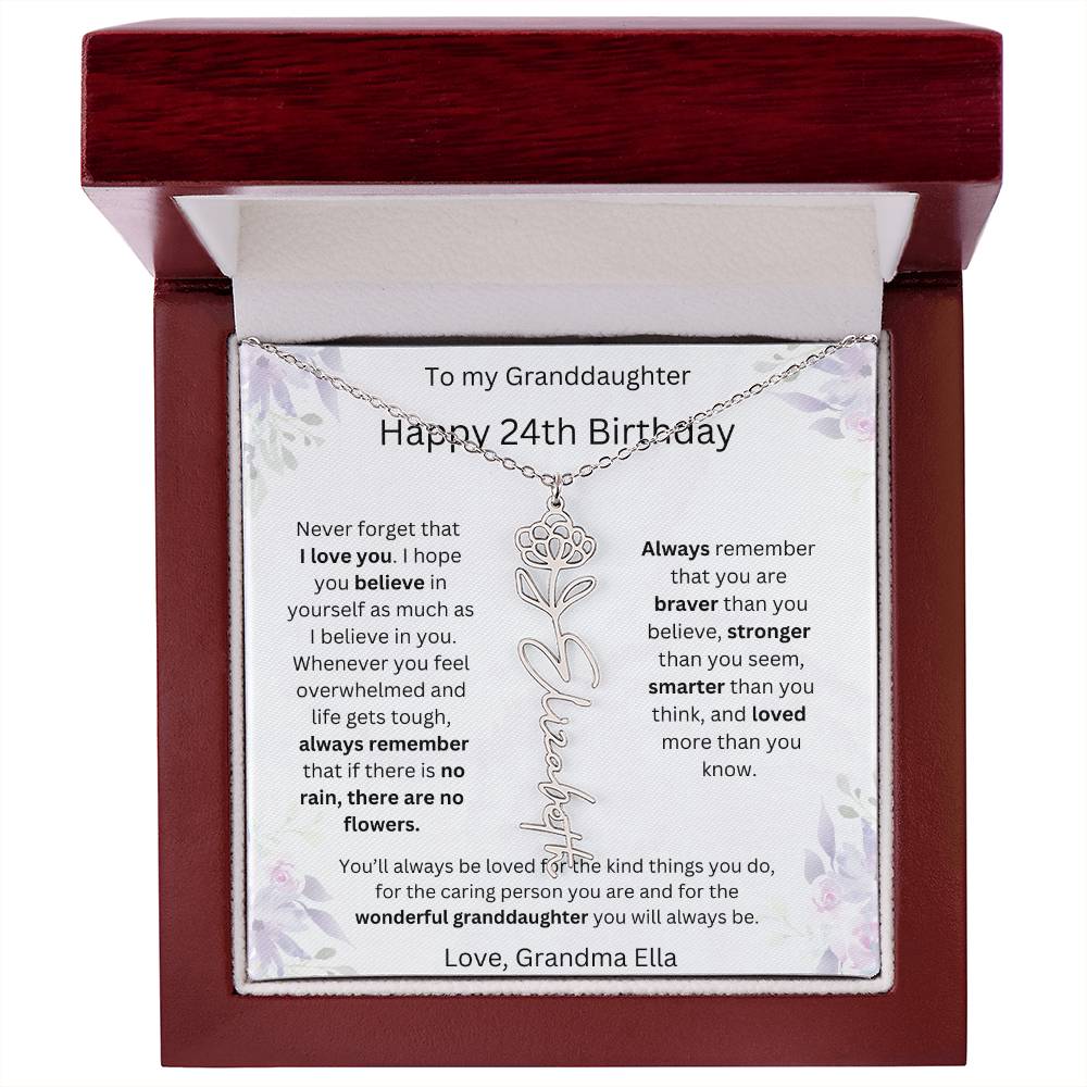 To My Granddaughter - Happy 24th Birthday | Flower Name Necklace