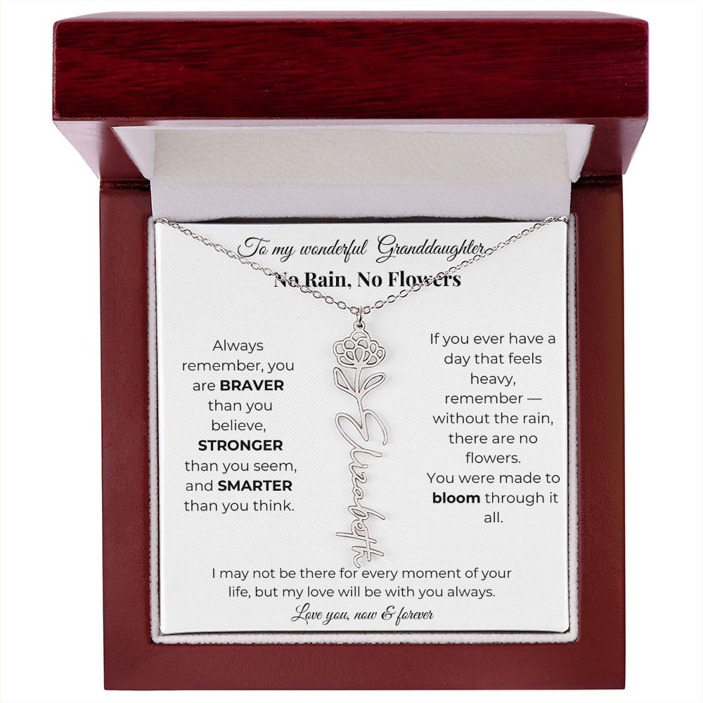 Granddaughter Gift Birth Flower Name Necklace with Card