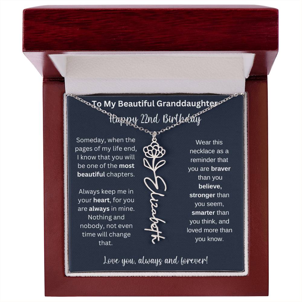 22nd Birthday Gift For Granddaughter | Personalized Birth Flower Name Necklace