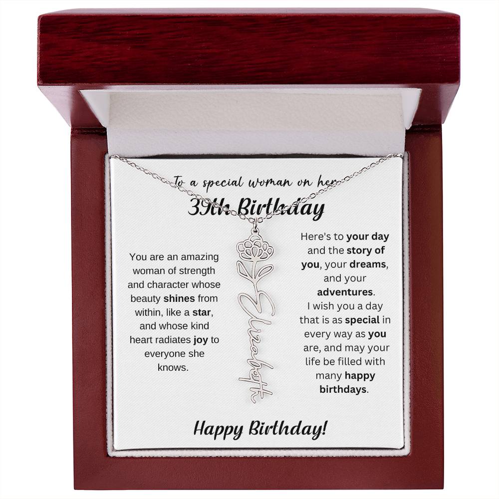 39th Birthday Gift Birthflower Necklace