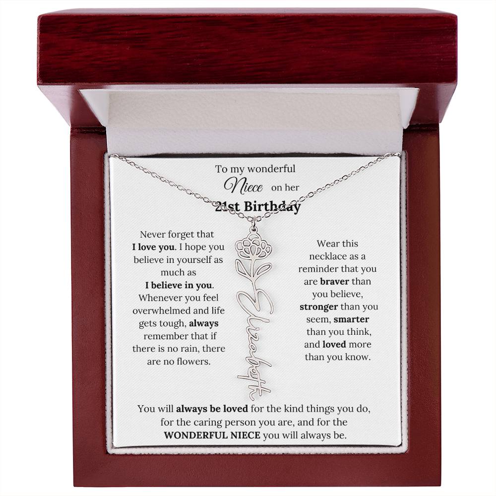To My Wonderful Niece Happy 21st Birthday | Flower Name Necklace