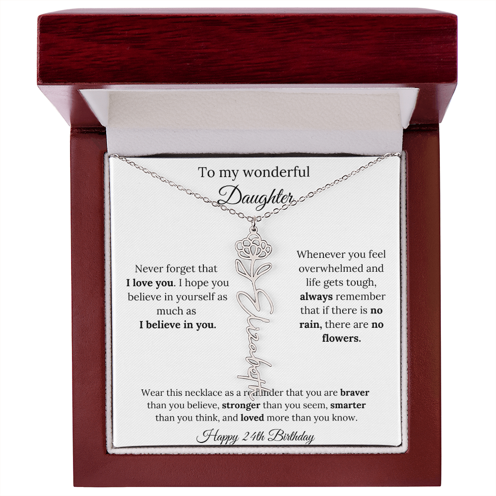 Daughter Jewelry 24th Birthday Gift - Flower Name Necklace