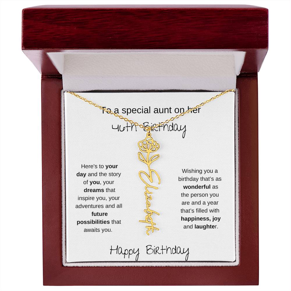 To A Special Aunt On Her 46th Birthday | Flower Name Necklace