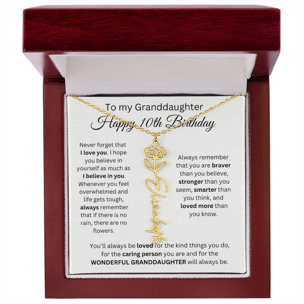 To My Granddaughter | Happy 10th Birthday | Flower Name Necklace
