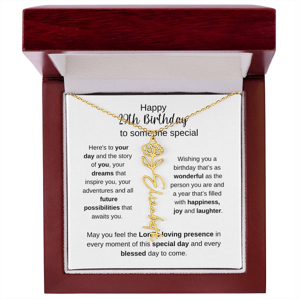 Happy 29th Birthday To Someone Special - Flower Name Necklace