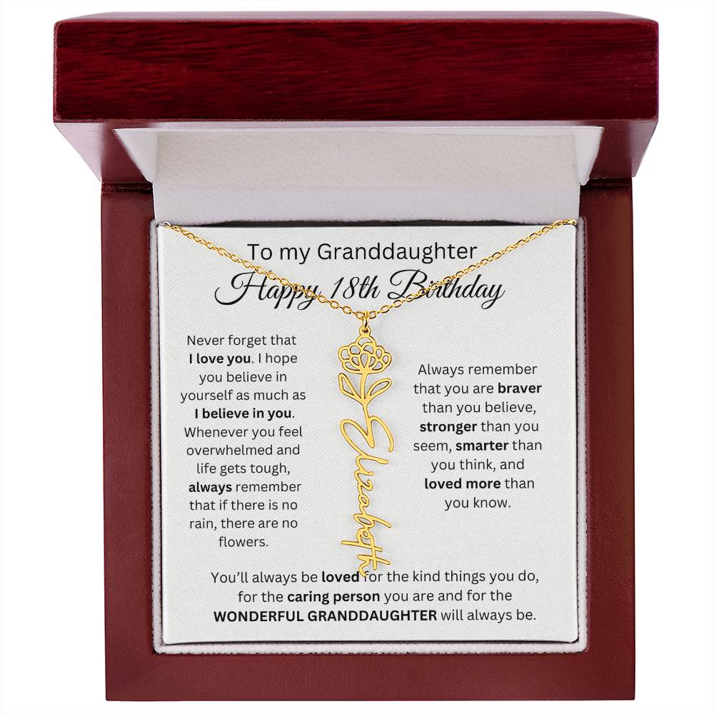 To My Granddaughter | Happy 18th Birthday | Flower Name Necklace