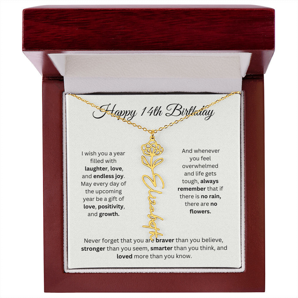 Happy 14th Birthday - Flower Name Necklace
