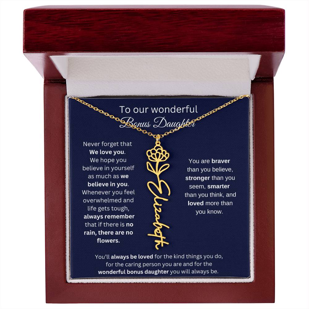 To Our Wonderful Bonus Daughter Personalized Birth Month Flower Necklace 1
