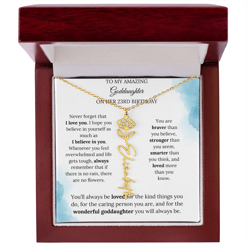 Birth Month Flower Name Necklace for My Goddaughter's 23rd Birthday