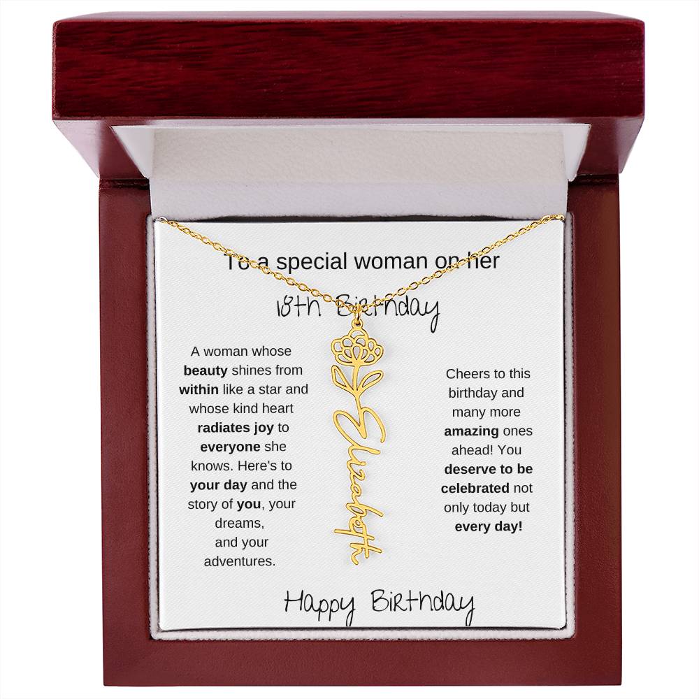 To A Special Women On Her 18th Birthday - Flower Name Necklace