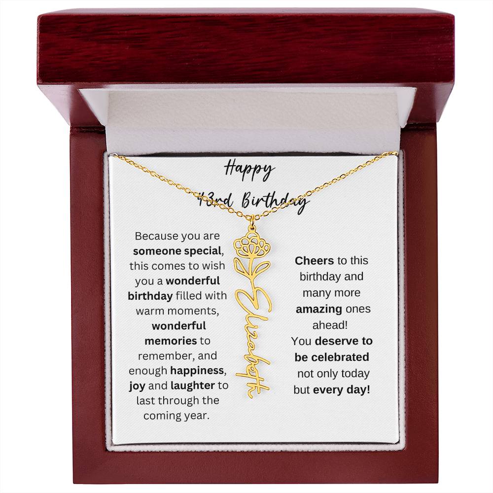 Happy 43rd Birthday - Flower Name Necklace