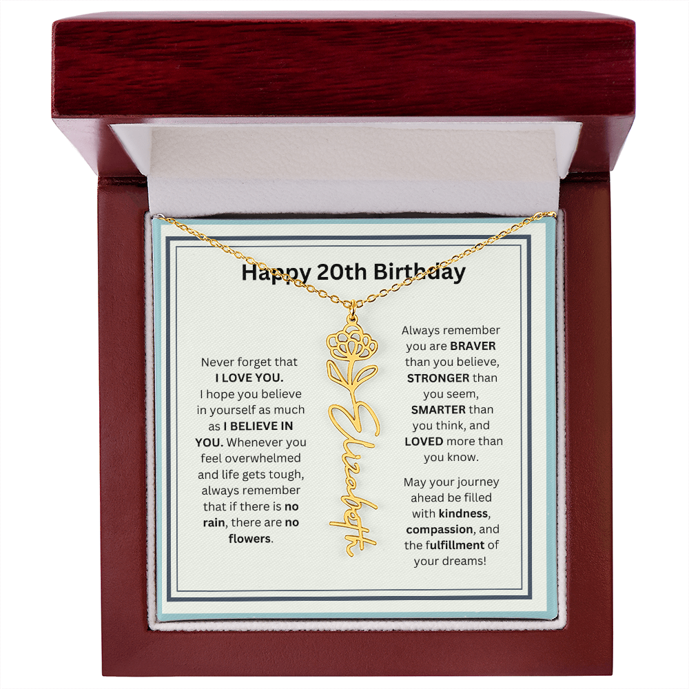 20th Personalized Birthday Gift - Flower Name Necklace