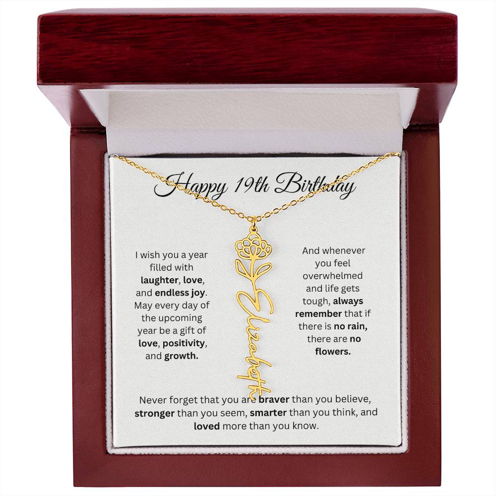 Happy 19th Birthday - Flower Name Necklace