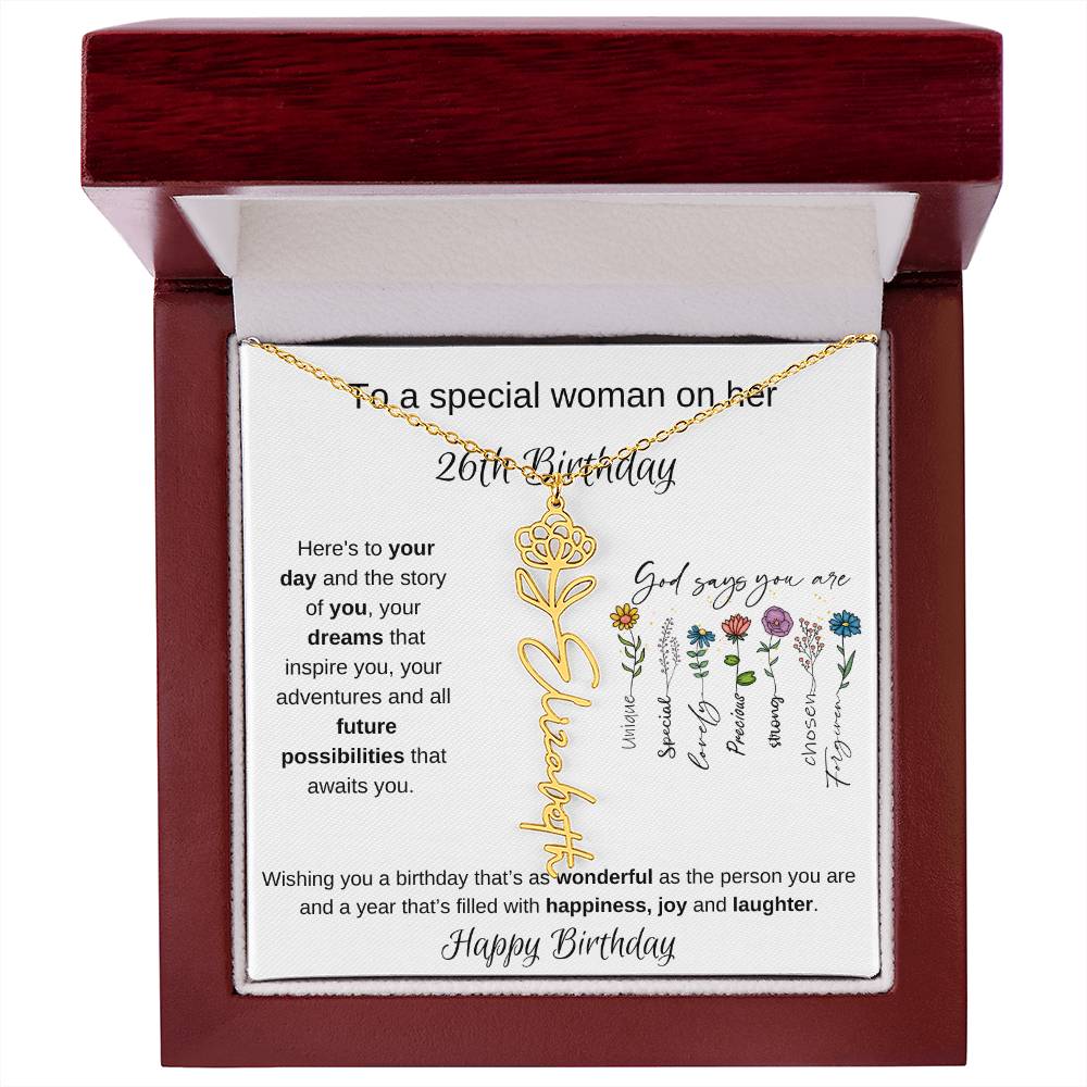 To A Special Woman On Her 26th Birthday - Flower Name Necklace