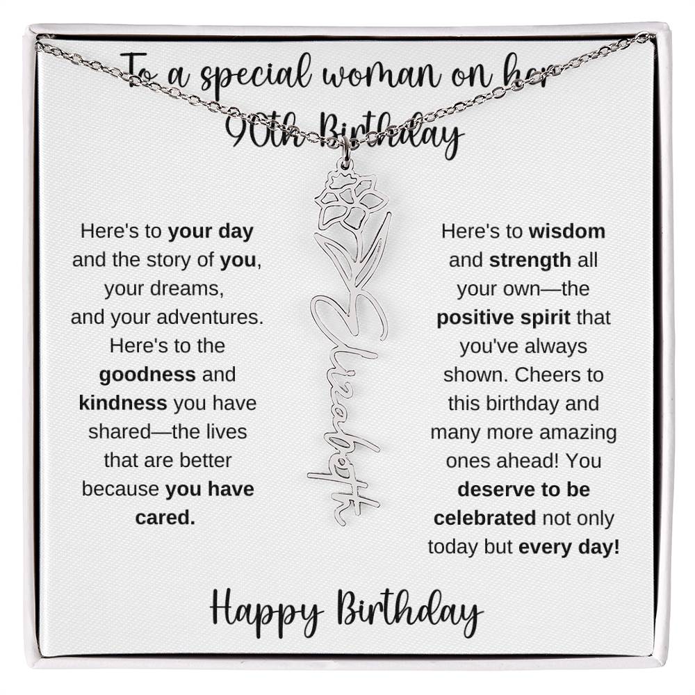 90th Birthday - Flower Name Necklace