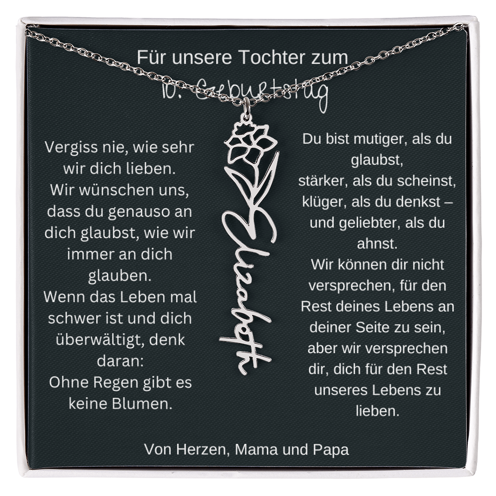 Geschenk zum 10. Geburtstag Tochter Geburtsblumen Namenskette