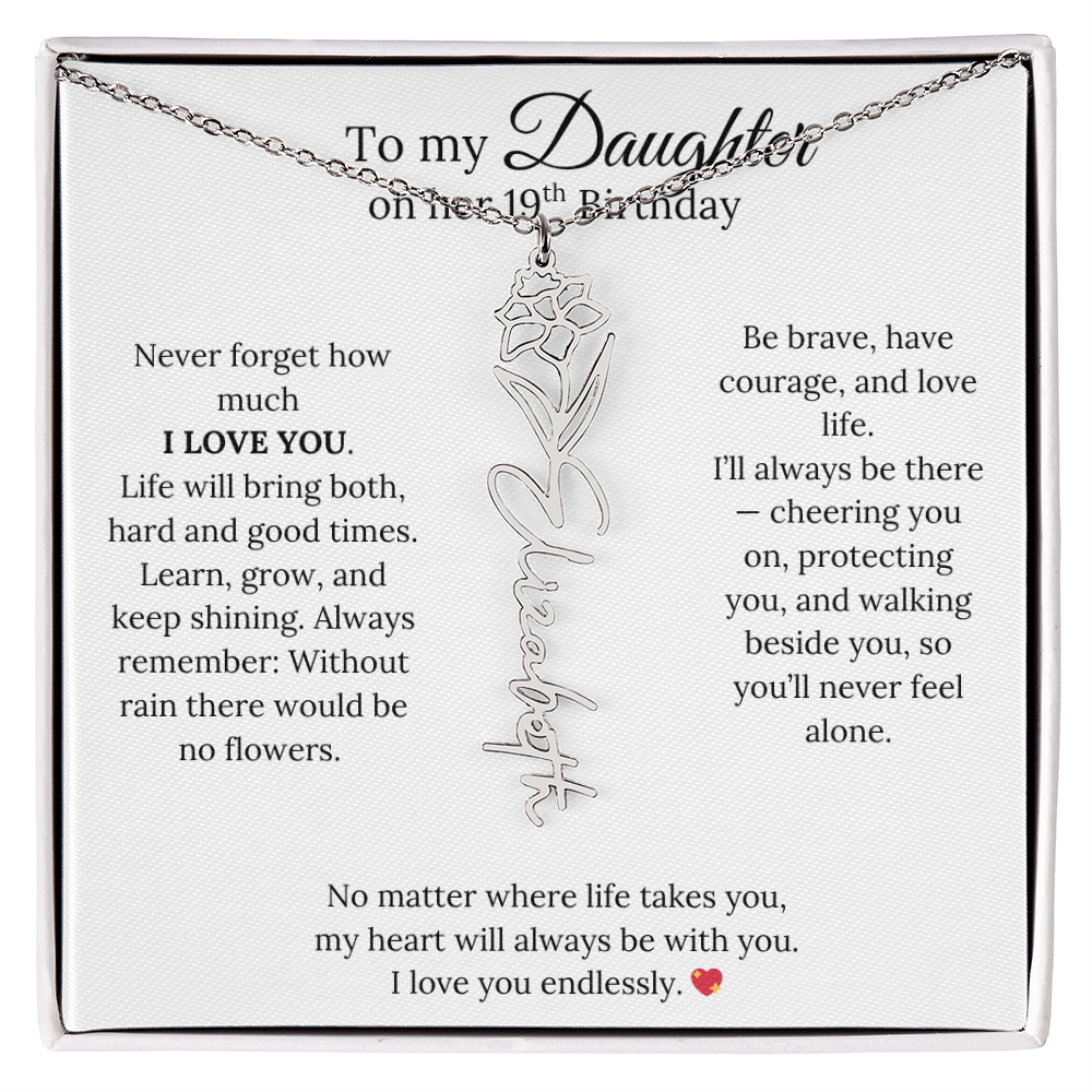 19th Birthday Gift from Mom - Personalized Flower Name Necklace