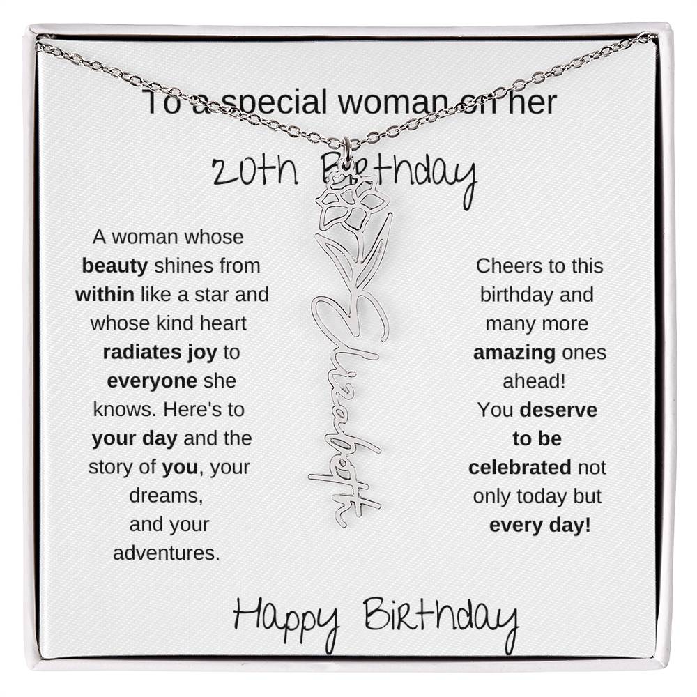 To A Special Women On Her 20th Birthday - Flower Name Necklace
