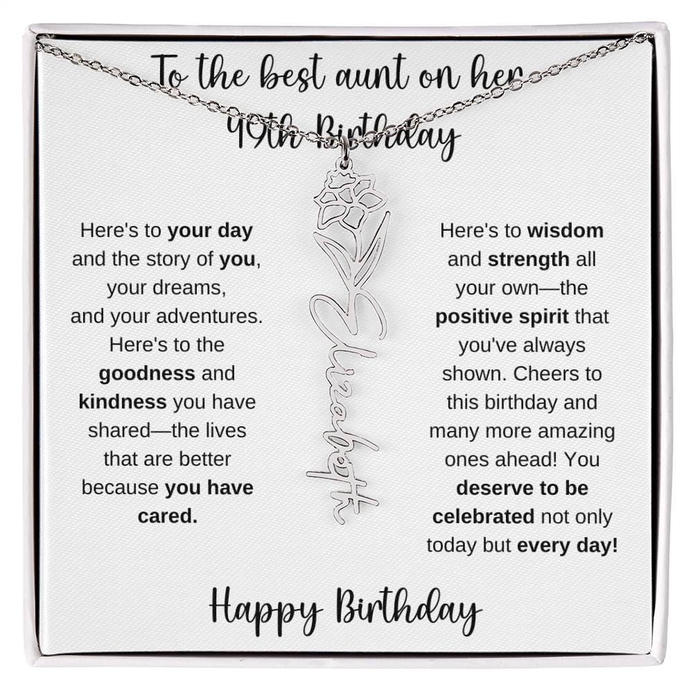 To The Best Aunt - Happy 49th Birthday | Flower Name Necklace
