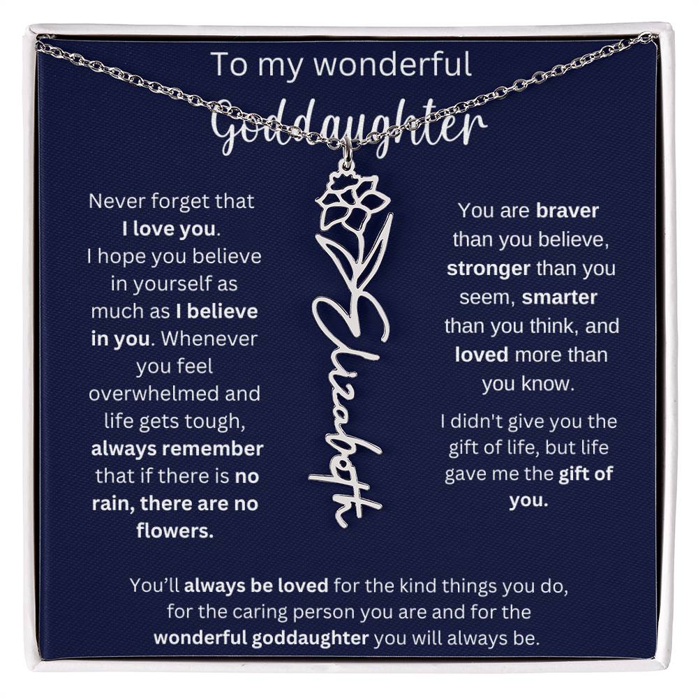 To My Wonderful Goddaughter | You'll Always Be Loved | Flower Name Necklace
