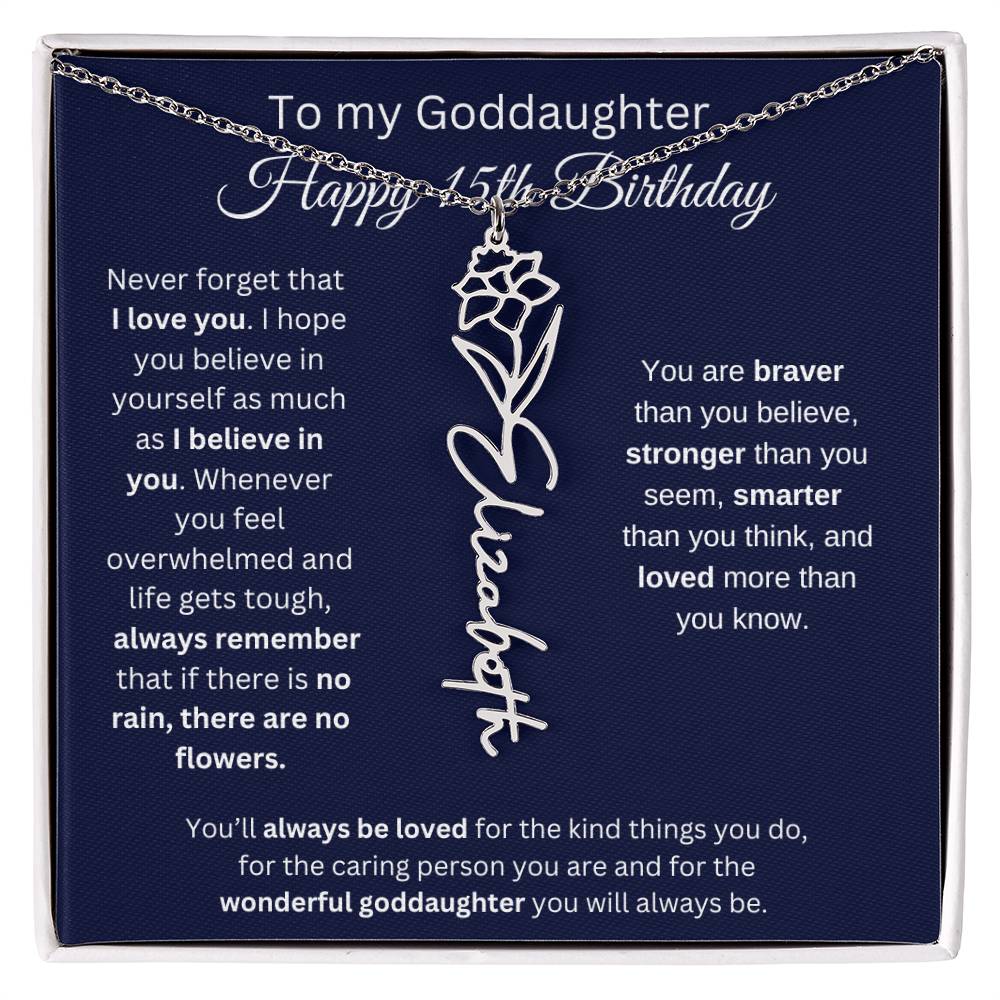 To My Goddaughter - Happy 15th Birthday - Flower Name Necklace