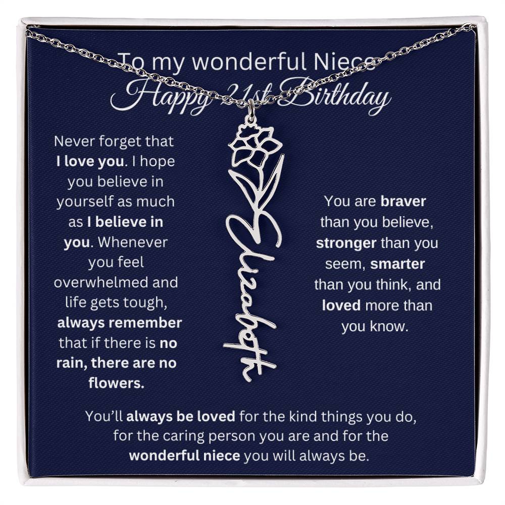 To My Wonderful Niece | Happy 21st Birthday | Flower Name Necklace