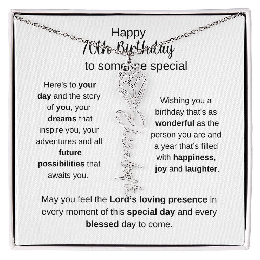 Happy 70th Birthday To Someone Special - Flower Name Necklace