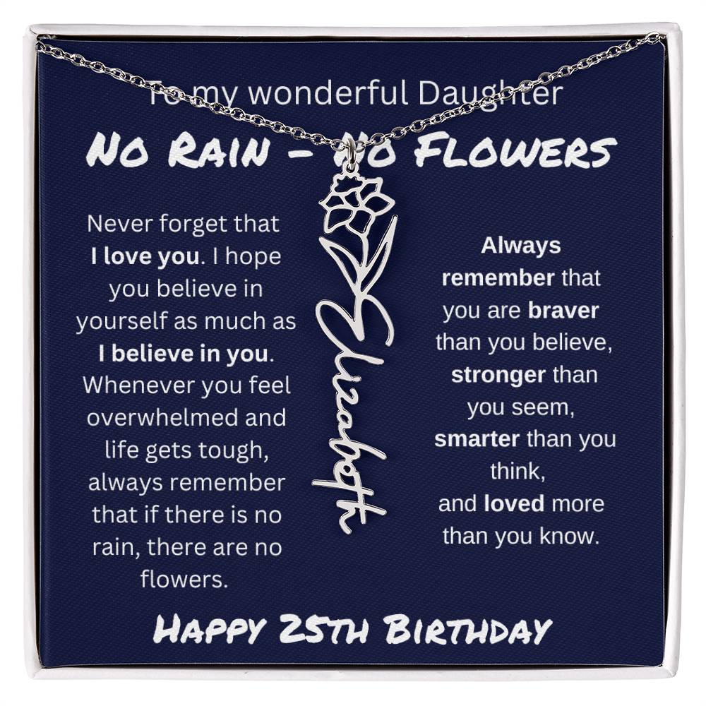 No Rain - No Flower | Happy 25th Birthday | Flower Name Necklace