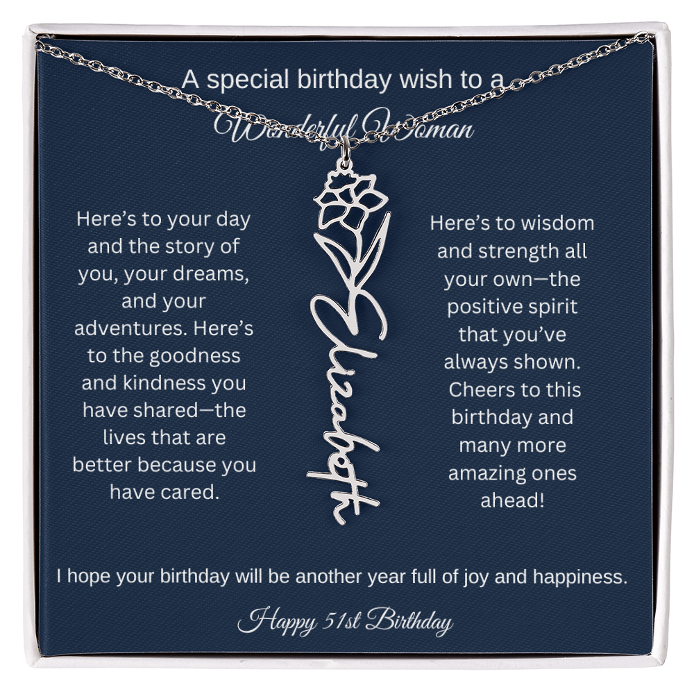 51st Birthday Gift Idea - Flower Name Necklace