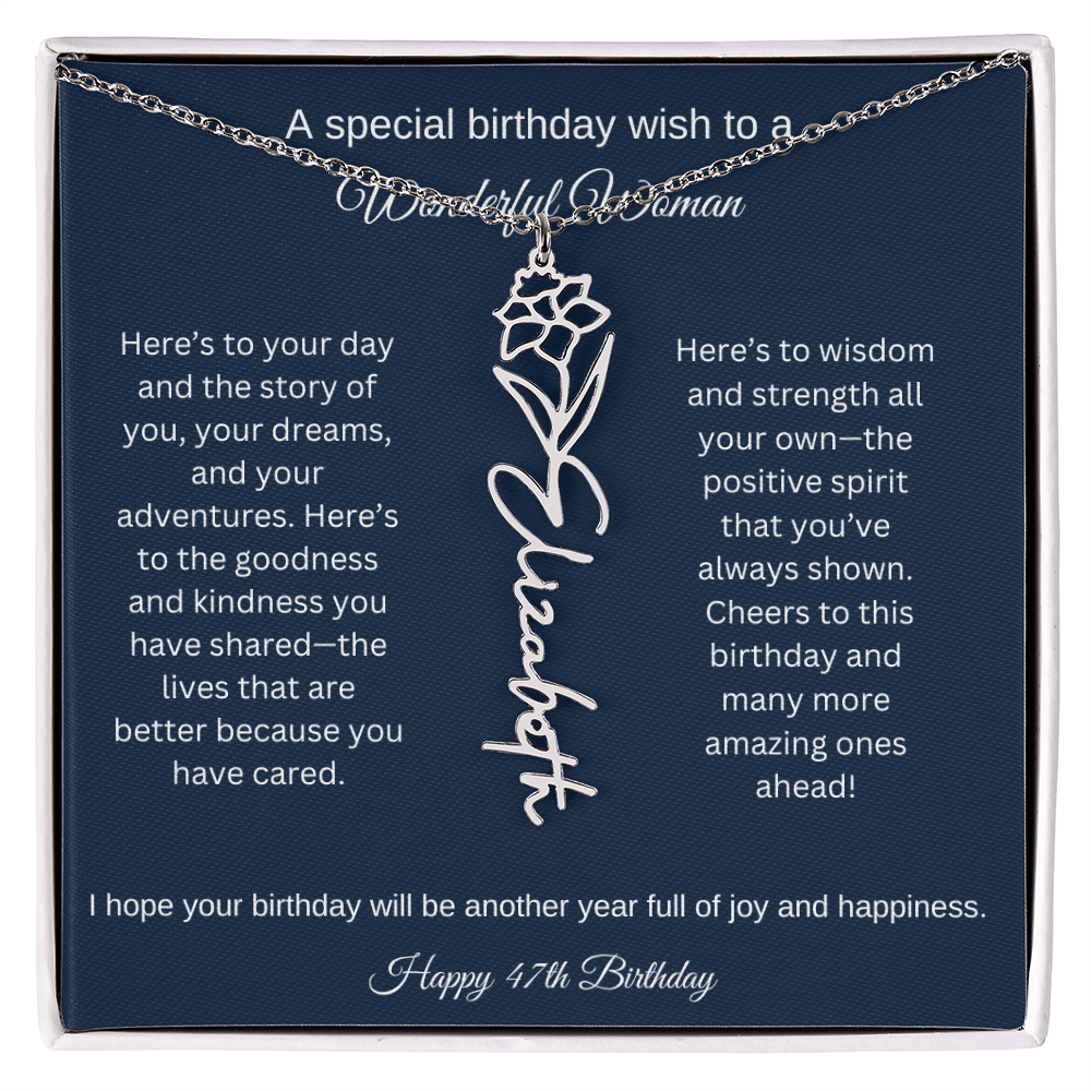 47th Birthday Gift Idea - Flower Name Necklace