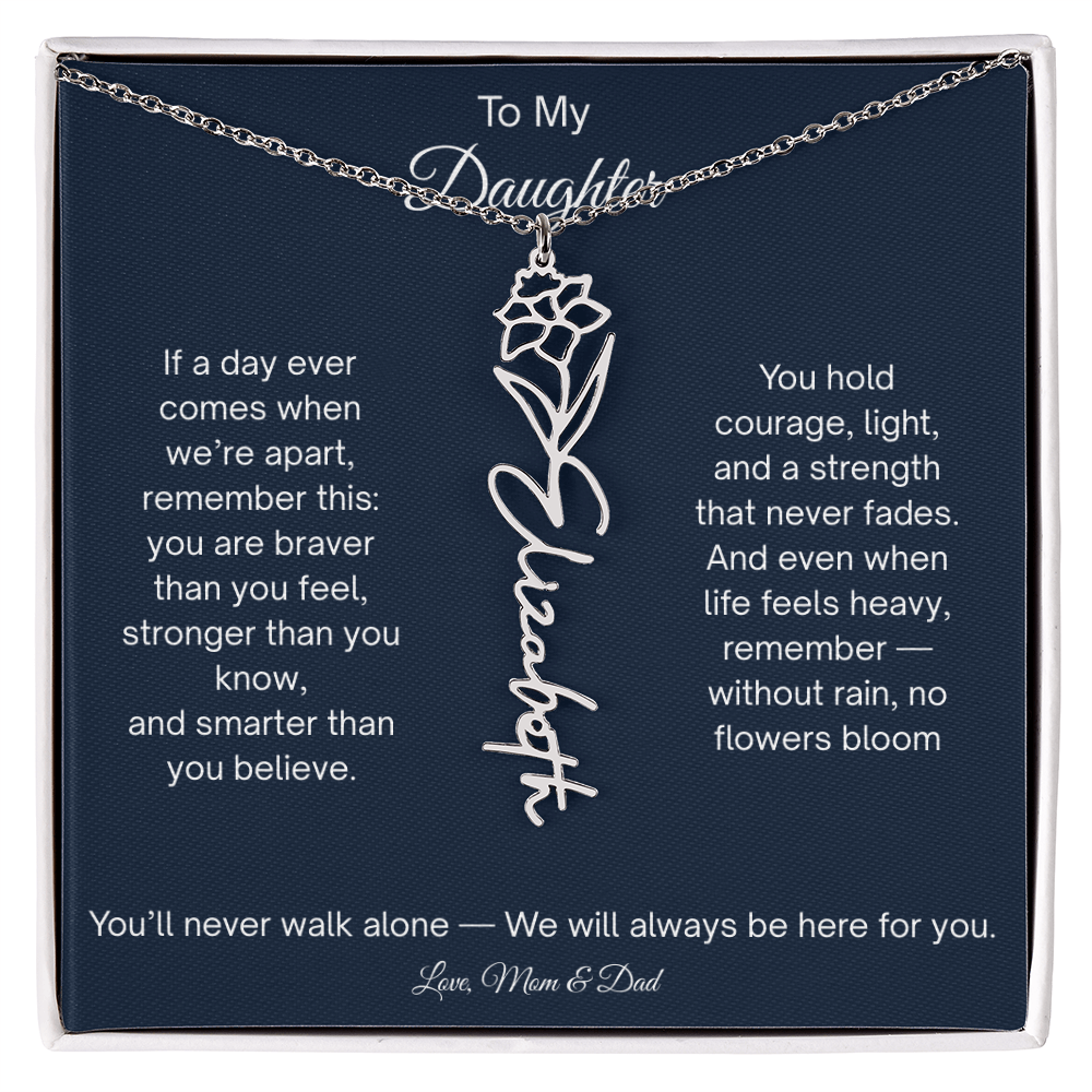 Personalized Daughter Gift - Birth Flower Name Necklace