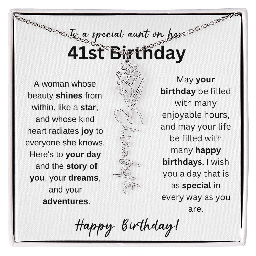 To A Special Aunt Happy 41st Birthday - Flower Name Necklace
