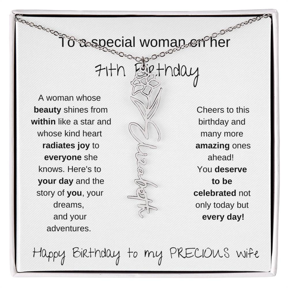 Happy 71th Birthday To My Precious Wife - Birthflower Necklace