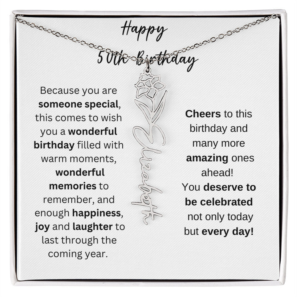 Happy 50th Birthday - Flower Name Necklace