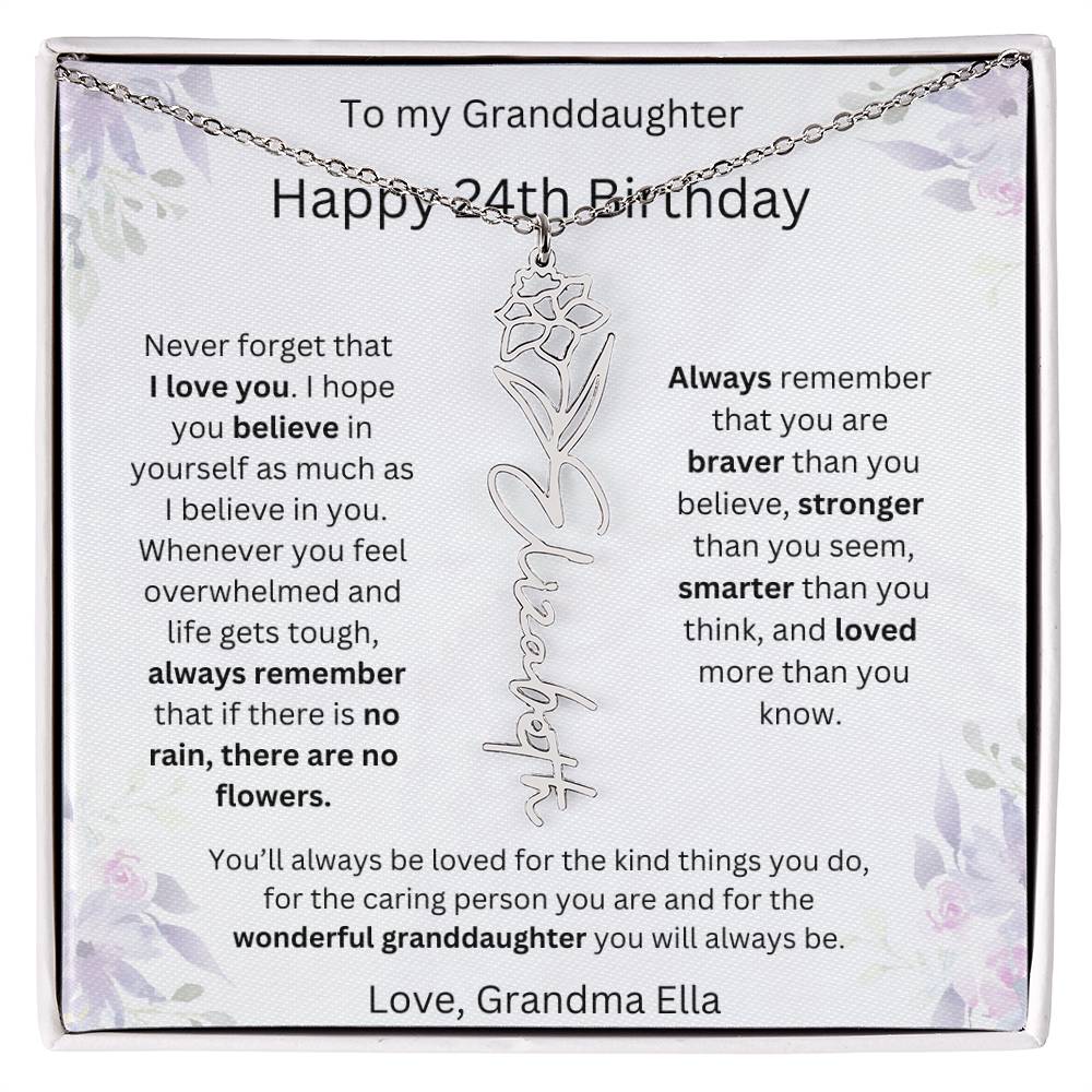 To My Granddaughter - Happy 24th Birthday | Flower Name Necklace