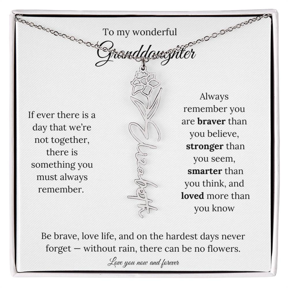 Birth Flower Necklace for Granddaughter | Personalized Engraved Floral Pendant Gift for Birthday / Keepsake