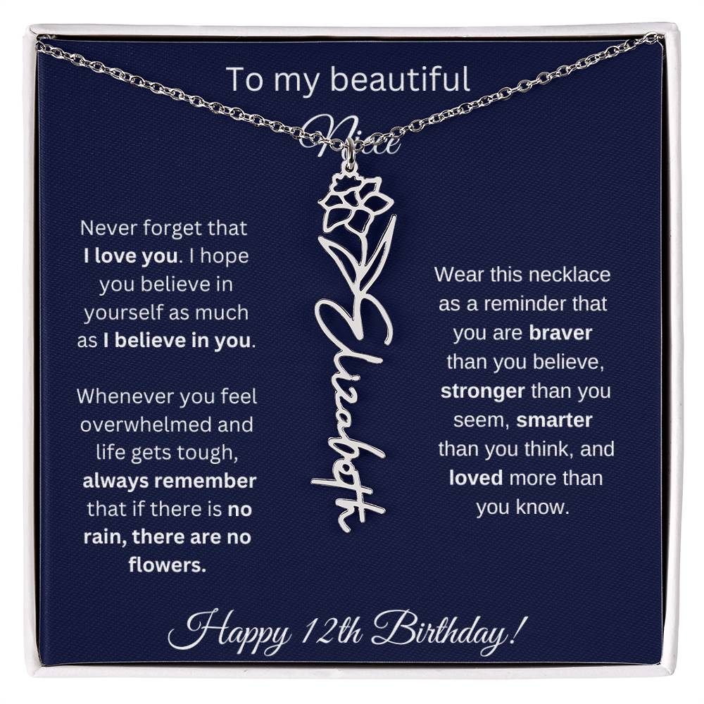 Niece 12th Birthday | Never Forget That I Love You | Birth Flower Name Necklace