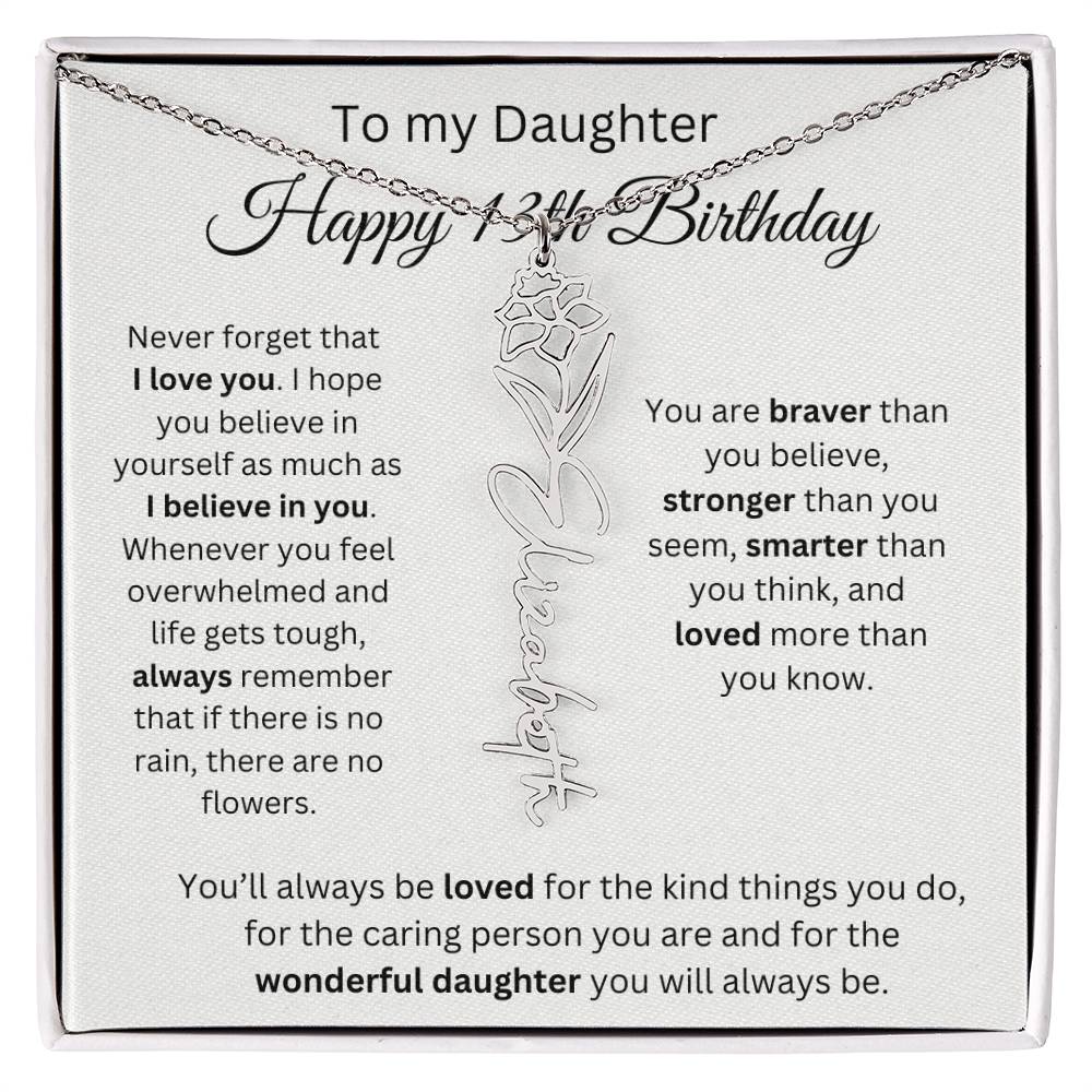 Happy 13th Birthday - Flower Name Necklace
