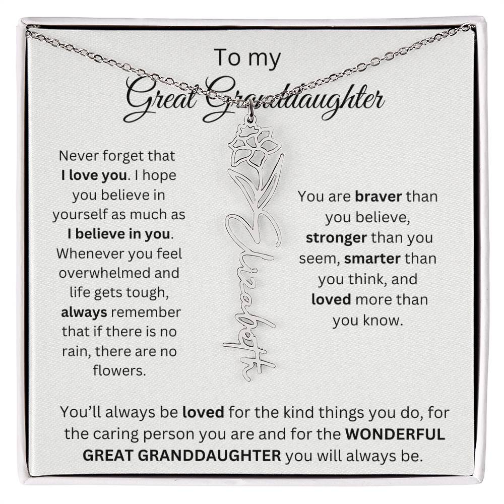 To My Great Granddaughter | I Love You | Flower Name Necklace