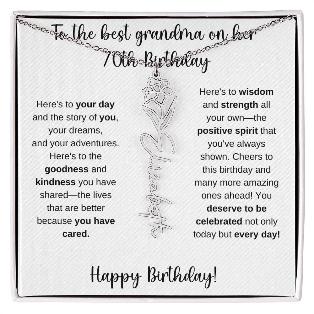 To The Best Grandma - Happy 70th Birthday | Flower Name Necklace