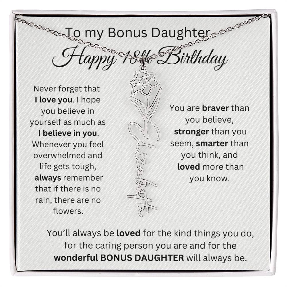 To My Bonus Daughter | Happy 18th Birthday | Flower Name Necklace
